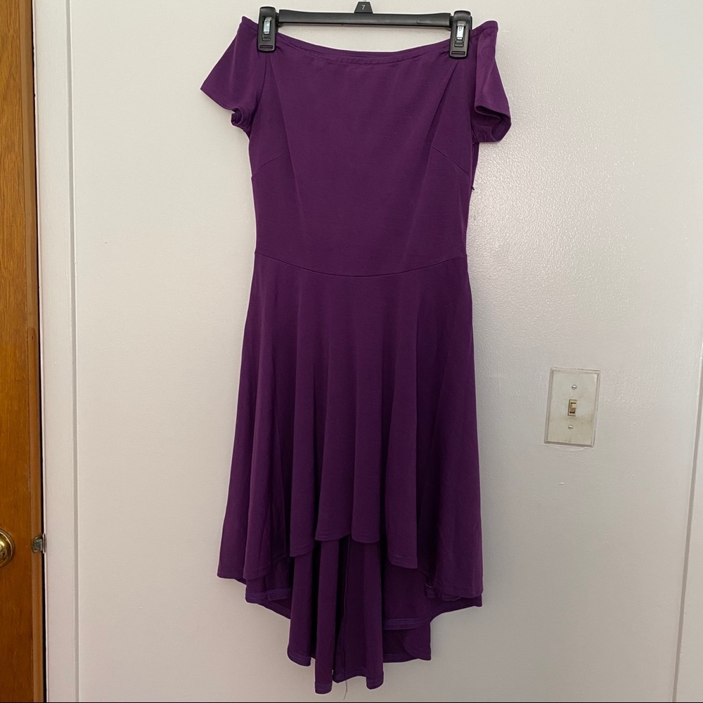 Purple Off the Shoulder High Low Dress